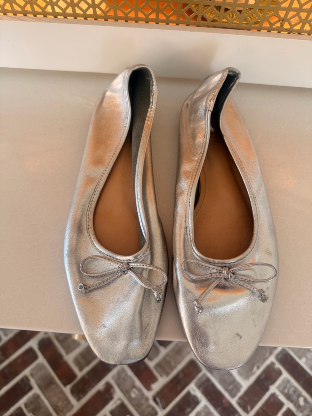 Silver Metallic Ballet Flats with Bow Detail - Picture 6 of 6